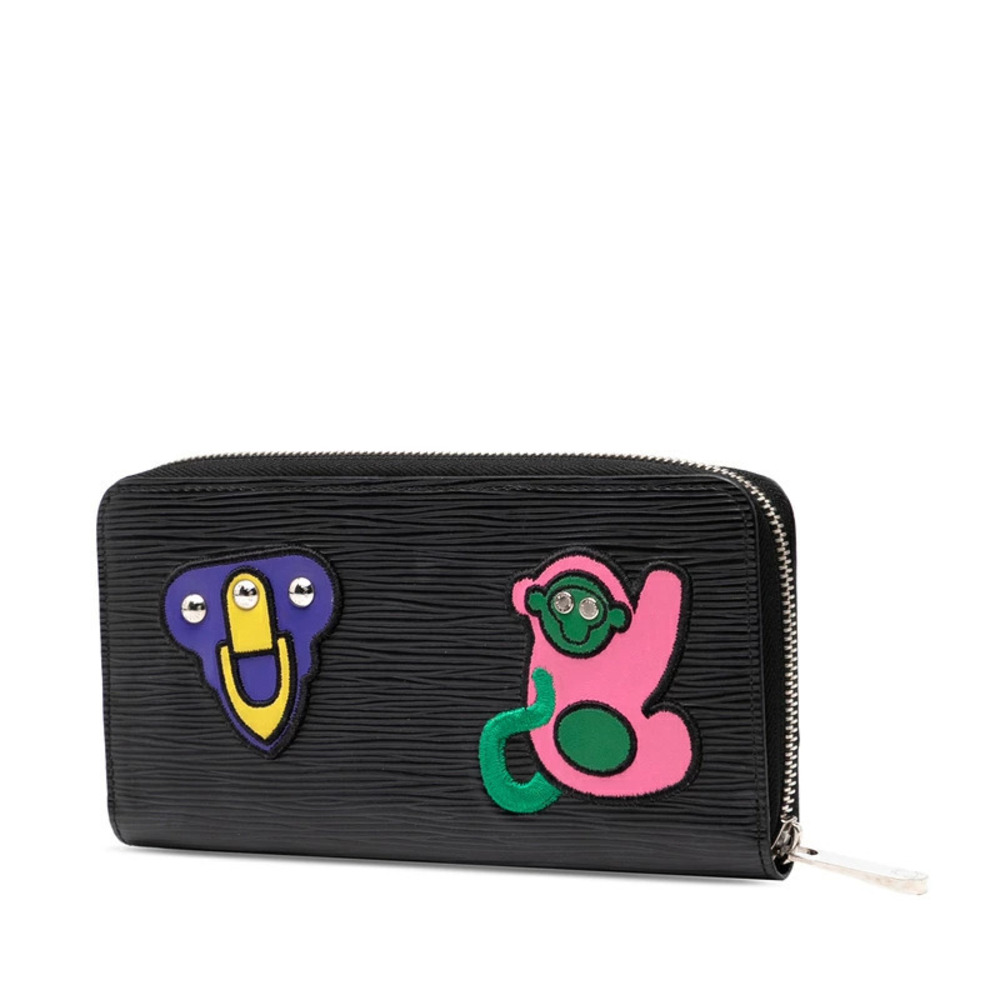 Louis Vuitton Round Long Epi Stories Zipper Black Wallet Multicolor Zippy